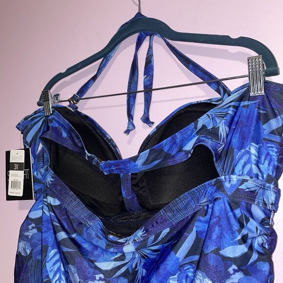 NEW Simply Fit Swim Dress Women 3X Blue Floral One Piece Swimsuit - Picture 6 of 7